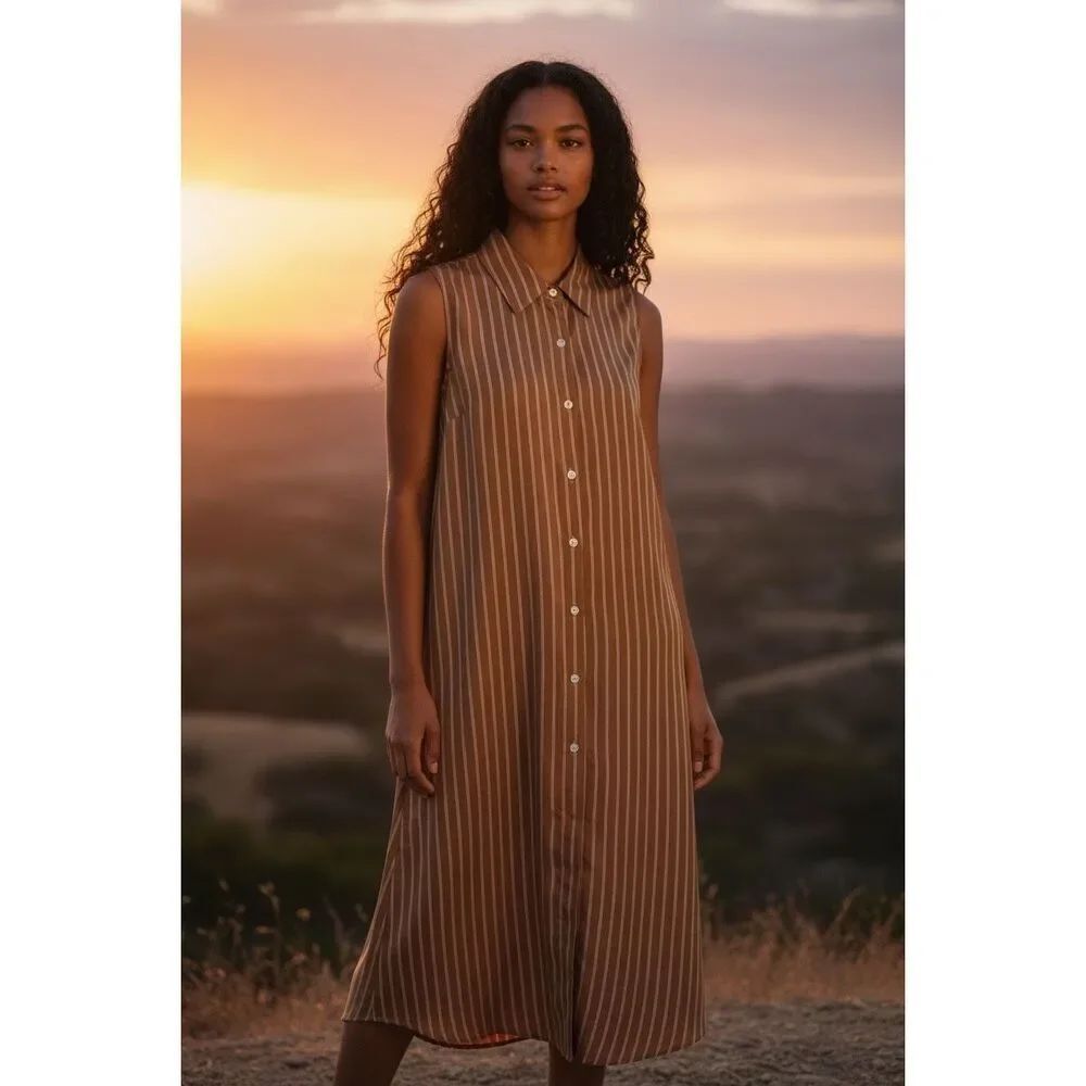 Wyeth Shirt Dress in Brown Stripe NWT Size Medium